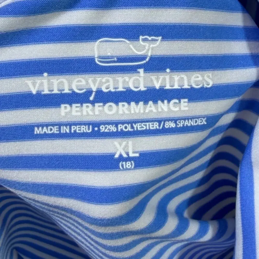 Vineyard Vines Performance Men XL Blue White Striped Golf Polo Athleisure Shirt - Picture 3 of 7